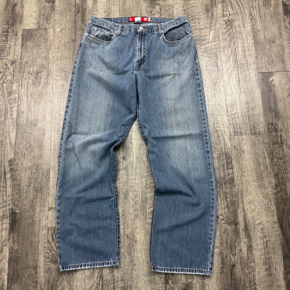 Vintage Y2K Guess Jeans Baggy Loose Skater Faded Wash Distressed Sz 36x33